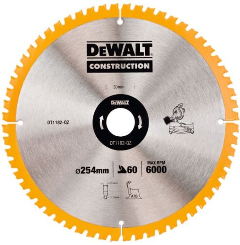 DEWALT CONSTRUCTION gérvágó fűrészlap szögekkel, 254 x 30 mm, 60 fogú DT1182