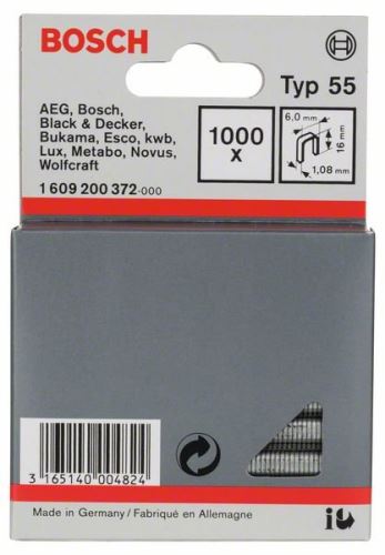 BOSCH Keskeny tűzőkapcsok tűzőgéphez, 55-ös típus 6 x 1,08 x 16 mm (1000 db) 1609200372