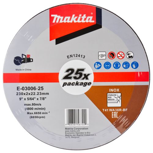 MAKITA rozsdamentes acél vágótárcsa 230x2,0x22,23 mm, 25 db E-03006-25