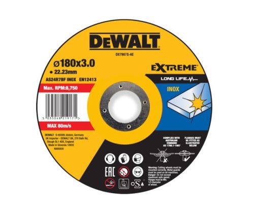 DEWALT Vágótárcsa EXTREME 180 x 22,23 x 3 mm Inox Type 42 DX7967S