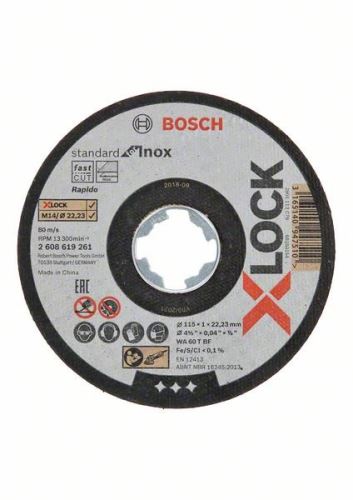 BOSCH X-LOCK Lapos vágótárcsa Standard Inox rendszerhez 115×1×22,23 mm 115 x 1 x 22,23 mm 2608619261