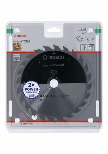 BOSCH Fűrészlap akkus fűrészekhez; Standard fához 184x20x1,6/1,1x24T 2608837702