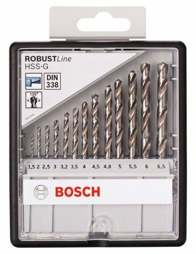 BOSCH Fémfúró készlet Robust Line HSS-G, 13 részes, 135° 1,5; 2; 2,5; 3; 3,2; 3,5; 4; 4,5; 4,8; 5; 5,5; 6; 6,5 mm, 135° 2607010538