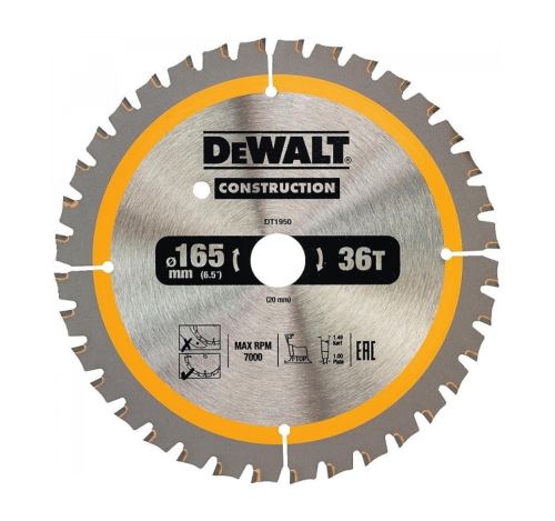 DEWALT fűrészlap fához, 165 x 20 mm, 40 fog, FTOP 3°, fűrészlap szélesség 1 mm DT1950