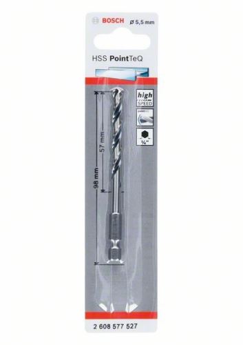 BOSCH Fúró fémhez HSS PointTeQ HEX 6 pontos szárral; 5,5 mm (5 db) 2608577527