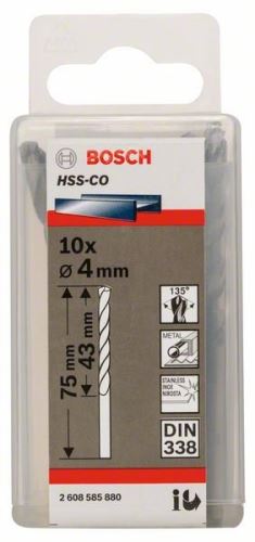 BOSCH Fém fúrószárak HSS-Co, DIN 338 4 x 43 x 75 mm (10 db) 2608585880