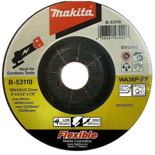 MAKITA rugalmas csiszolótárcsa 125x4x22,23 mm B-53110