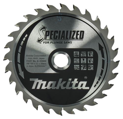 MAKITA fafűrészlap SPECIALIZÁLT 165x2,2x20 mm 28 fogú merülőfűrészekhez B-33009