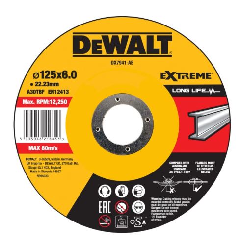 DEWALT fém csiszolókorong EXTREME konvex 125 x 6 x 22,23 mm DX7941