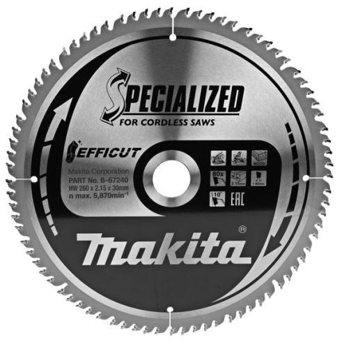 MAKITA fűrészlap Efficut fa 260x2,15x30 mm 80 fogú B-67240