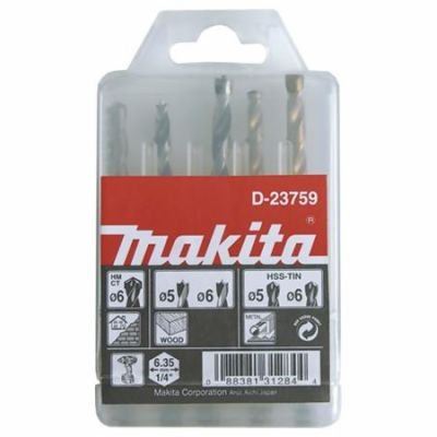 MAKITA fúrókészlet fémhez/fához/falazathoz 5;6/5;6/6 mm, szár HEX 1/4", 5 db D-23759