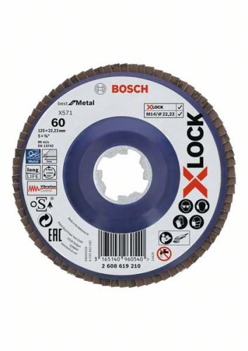 BOSCH X-LOCK lapos csiszolókorongok a Best for Metal rendszerhez Ø 125 mm, G 60, X571, egyenes változat, műanyag 2608619210