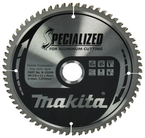 MAKITA fűrészlap alumínium SPECIALIZED 216x2,2x30 mm 64 fogú B-33299