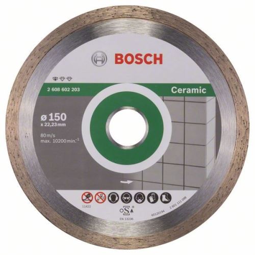 BOSCH gyémánt vágótárcsa szabvány kerámiához 150 x 22,23 x 1,6 x 7 mm 2608602203