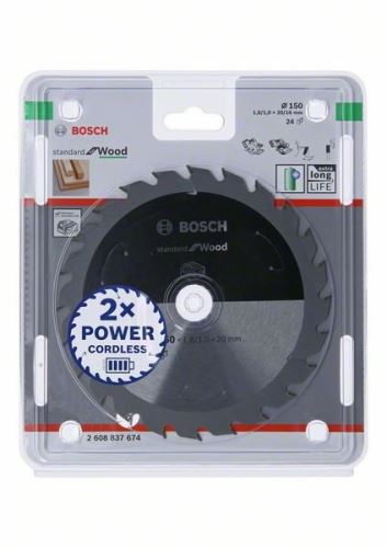 BOSCH Fűrészlap akkus fűrészekhez; Standard fa 150x20/16x1,6/1,0x24T 2608837674