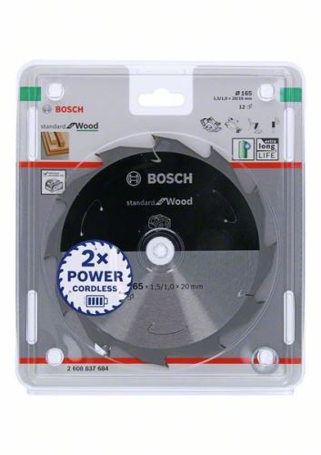 BOSCH Fűrészlap akkus fűrészekhez; Standard fa 165x20/16x1,5/1,0x12T 2608837684