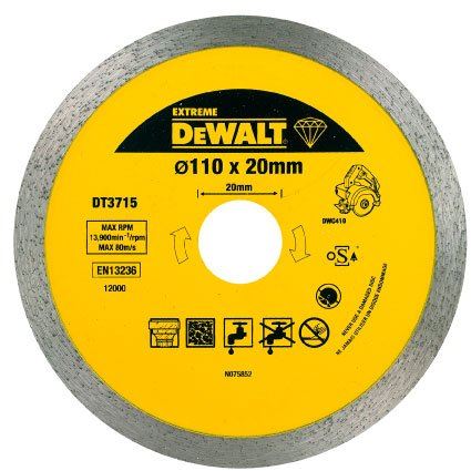 DEWALT Gyémánt penge csempevágóhoz 110 x 20 mm márvány, porcelán, gránit vágásához DT3715