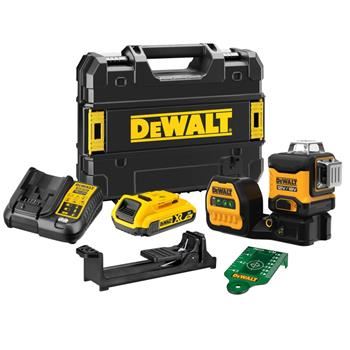 DEWALT készlet DCD701 fúrócsavarhúzó + DCE089 Cross lézer zöld 12V 2,0 Ah Li-Ion tokban TSTAK DCK212D2T