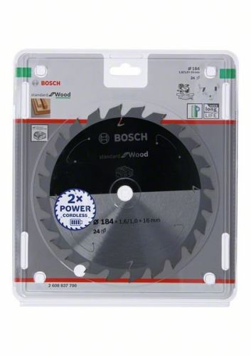 BOSCH Fűrészlap akkus fűrészekhez; Standard fa 184x16x1,6/1,0x24T 2608837700