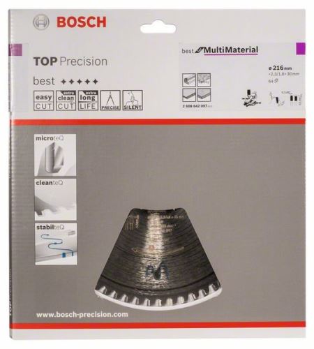 BOSCH Fűrészlap körfűrészekhez Top Precision Best for Multi Material 216 x 30 x 2,3 mm, 64 2608642097