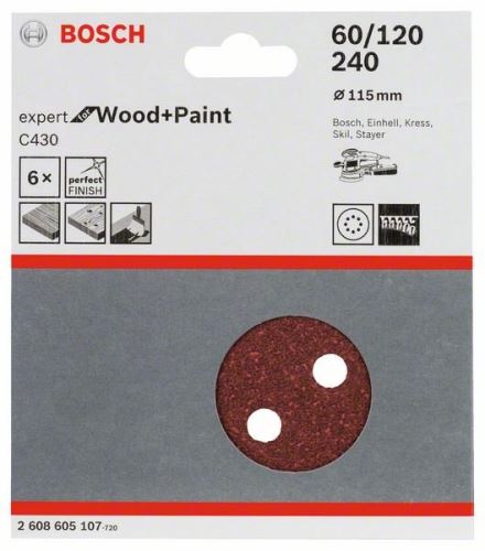 BOSCH Csiszolópapír C430, 5 db 60; 120; 240 2608605107