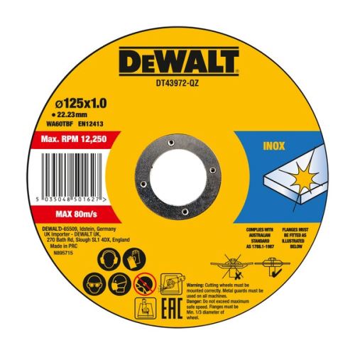 DEWALT Vágótárcsa fémhez és rozsdamentes acélhoz 125 x 1 mm (25 db) DT43972