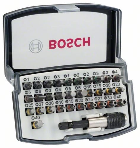 BOSCH 32 részes csavarhúzó bitkészlet PH1; PH2; PH2; PH3; PZ1; PZ2; PZ2; PZ3; HEX 3; HEX 4; HEX 5; HEX 6; T10; T15; T20; T20; T25; T27; T30; T40 2607017319