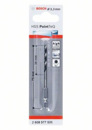 BOSCH Fúró fémhez HSS PointTeQ HEX 6 pontos szárral; 3,3 mm (5 db) 2608577521