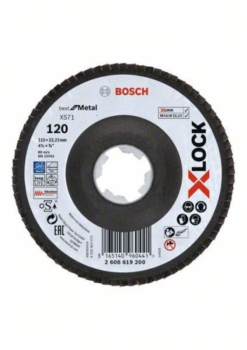 BOSCH X-LOCK lapos csiszolókorongok a Best for Metal rendszerhez Ø 115 mm, G 120, X571, hajlított változat, üvegszálas 2608619200