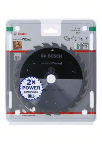 BOSCH Fűrészlap akkus fűrészekhez; Standard fához 165x20x1,5/1,0x24T 2608837685