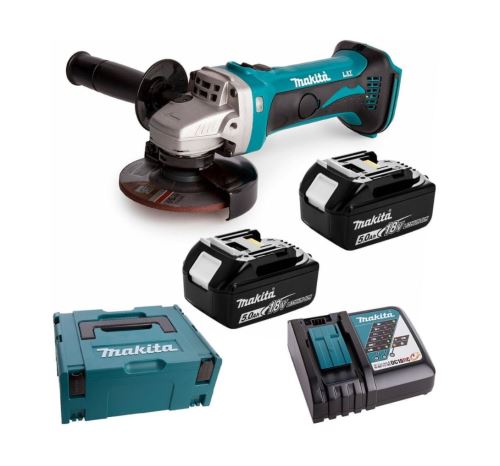 Makita Aku sarokcsiszoló 115mm Li-ion LXT 18V/5.0Ah, Makpac DGA452RTJ