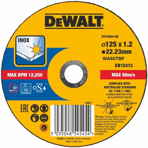 DEWALT Vágótárcsa rozsdamentes acélhoz 125 x 22,2 x 1,2 mm DT43904