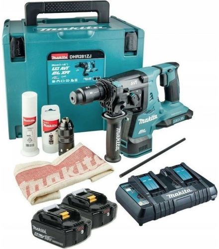 Makita Akkus kalapács cserélhető tokmányos Li-ion LXT 2x18V/5.0Ah, Makpac DHR281PT2J