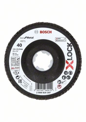 BOSCH X-LOCK lapos csiszolókorongok a Best for Metal rendszerhez Ø 115 mm, G 40, X571, hajlított változat, üvegszálas 2608619197