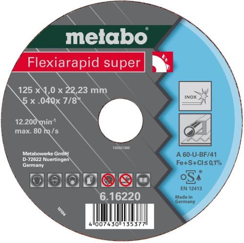 METABO Vágókorong - rozsdamentes acél - FLEXIARAPID SUPER 125x0,8x22,2 616209000