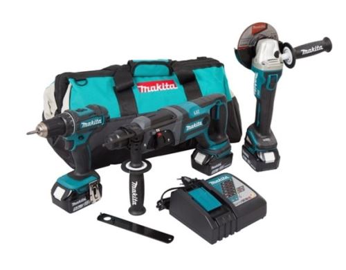 MAKITA Gépi akkumulátorkészlet Li-ion LXT 18V / daráló DGA504 + kalapács DHR241 + csavarhúzó DDF482 / DLX3078TX1