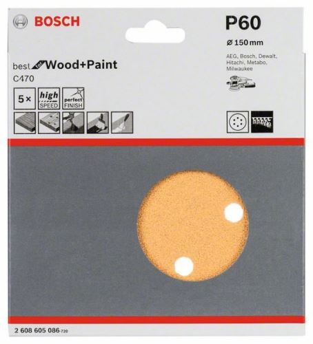 BOSCH csiszolópapír C470, 150 mm, 60 (5 db) 2608605086