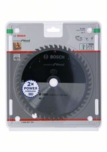 BOSCH Fűrészlap akkus fűrészekhez; Standard fához 184x20x1,6/1,1x48T 2608837703