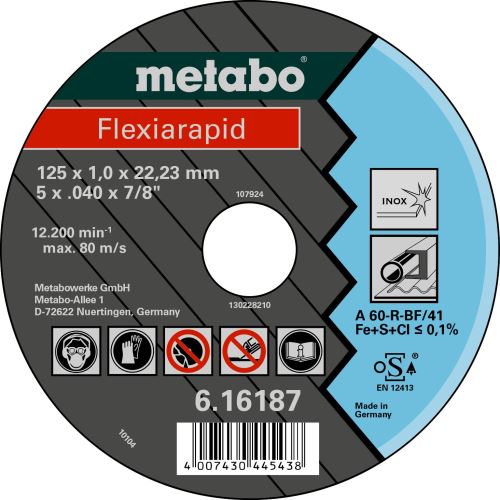 METABO Vágókorong - rozsdamentes acél-FLEXIRAPID 125x1,0x22,2 616187000