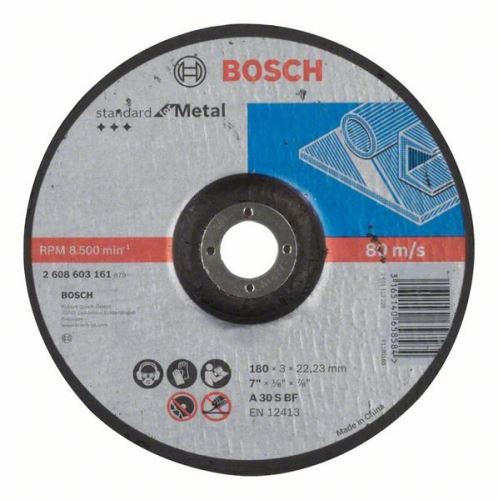 BOSCH profilozott vágótárcsa szabvány fémhez A 30 S BF, 180 mm, 22,23 mm, 3,0 mm 2608603161