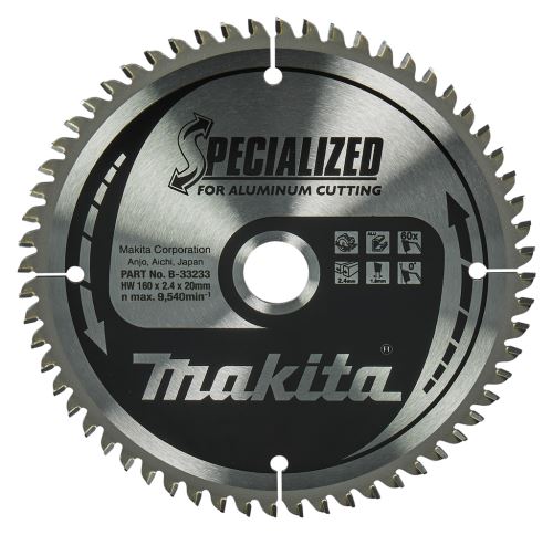 MAKITA fűrészlap alumínium SPECIALIZÁLT 160x2,4x20 mm 60 fogú B-33233