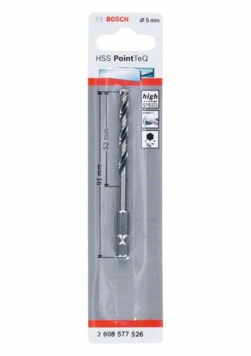 BOSCH Fúró fémhez HSS PointTeQ HEX 6 pontos szárral; 5,0 mm (5 db) 2608577526