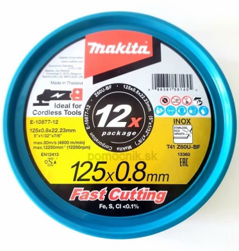 MAKITA rozsdamentes vágótárcsa 125x0,8x22,23 mm, 12 db újE-22953-12 E-10877-12