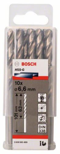 BOSCH Fúrószárak fémhez HSS-G, DIN 338 6,6 x 63 x 101 mm (10 db) 2608585499