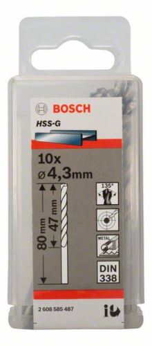 BOSCH Fém fúrószárak HSS-G, DIN 338 4,3 x 47 x 80 mm (10 db) 2608585487