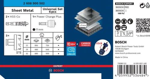 BOSCH EXPERT lyukasztó készlet Lemez 22-32, 6 db 2608900502