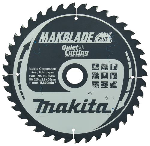 MAKITA Fűrészlap fához MAKBLADEplus 260x2,3x30mm 40Z B-32487