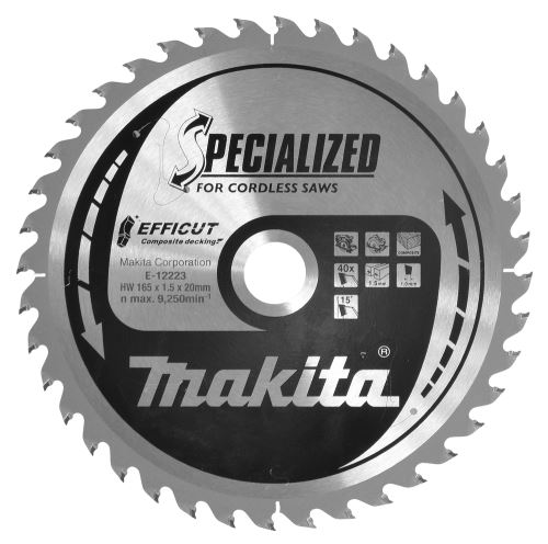 MAKITA fűrészlap kompozit fa Efficut 165x1,5x20 mm 40 fogú E-12223