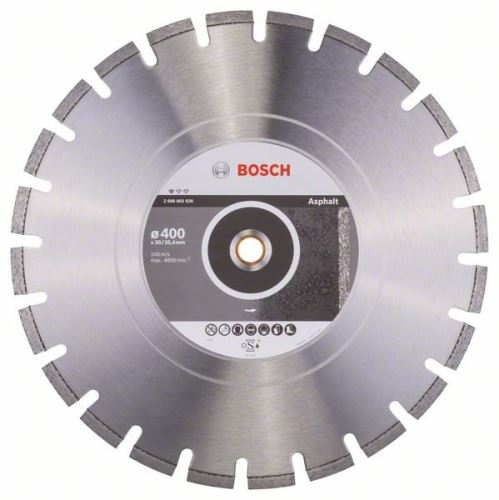 BOSCH gyémánt vágótárcsa szabvány aszfalthoz 400 x 20/25,40 x 3,6 x 10 mm 2608602626