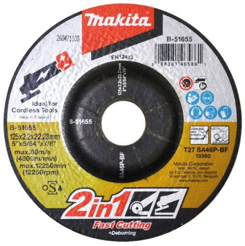 MAKITA csiszoló-/vágótárcsa 2 az 1-ben 125x2,0x22,23 mm B-51655